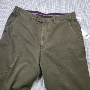 Hiltl Pants Mens 35x38 Green Chino Flat Front Straight Leg‎ Unhemmed Casual